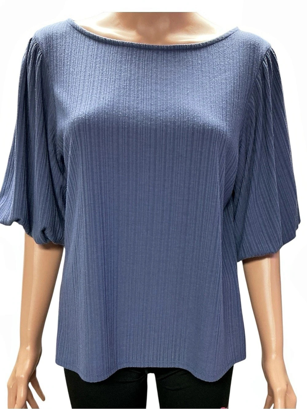 W5 Pleated Short Sleeve Blouse in Blue Large Like New